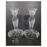 Pair of swirled glass candle sticks