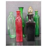 Vintage colorful glass bottles and vases