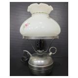 Vintage metal lamp w/ painted glass shade