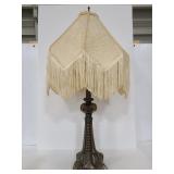 Vintage brass lamp with lace tassel shade