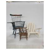 Three vintage wood doll chairs