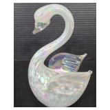 Vintage pearlescent art glass swan