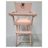 Vintage wood doll high chair painted pink
