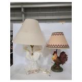 Two rooster lamps ceramic and resin