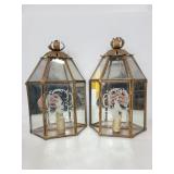 Two vintage French mirrored candle lanterns