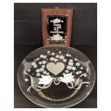 Glass Anniversary platter and mirrored plaque