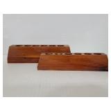 Two wood six candle menorahs
