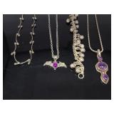 Silver tone vintage gothic bracelet & necklaces