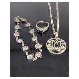 Marked 925 silver ring, necklace & bracelet