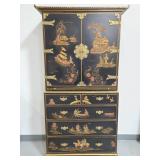 Chinoiserie style black lacquer secretary hutch