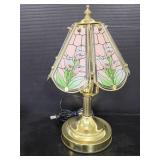 Vintage brass lamp with panel glass shade