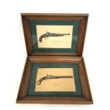Framed US Single shot & Flintlock pistol prints