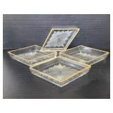 Four vintage cut glass diamond dishes