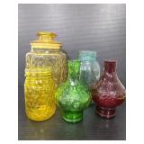 Five vintage colored glass pieces