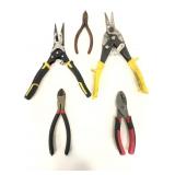 Five assorted pliers/ snips shears