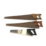 Three assorted crosscut hand saws