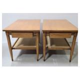 Pair of MCM oak wood end tables w/ drawers