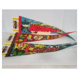 Three vintage souvenir pennant flags