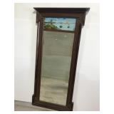 Tall old dressing mirror w/ painted ship scene
