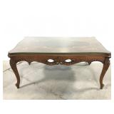 Inlaid walnut coffee table was tempered glass top