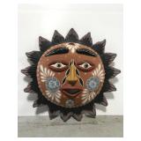 Large hand painted terra cotta garden sun face