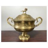Large brass urn with handles and lid