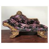 Small vintage upholstered wood doll chaise lounge