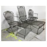 Vintage metal patio chaise, chairs and side table
