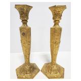 Metal ornate candlestick pair