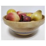 Old vintage stoneware bowl w/ vintage wax fruit
