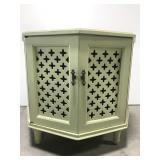 Vintage green painted stone top hexagon end table