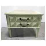 Vintage green painted stone top square end table