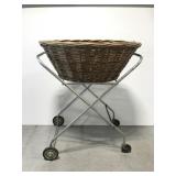 Vintage rolling laundry cart w/ laundry basket