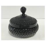 Black hobnail glass lidded dish