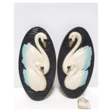 2 chalkware swan wall plaques