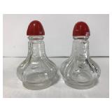 Red cap glass salt & pepper shakers