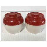 Red & white plastic bobber salt & pepper shakers