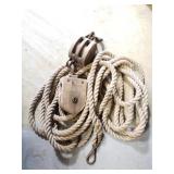 Rope with wood pulleys