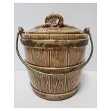Ceramic bucket cookie jar w/ metal handle