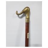 Wood cane with brass elephant handle
