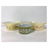 Three Pyrex floral pattern bowls