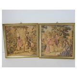 Framed cotton tapestry art pair