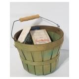 Small basket with vintage sewing notions