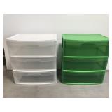 Two Sterilite 3-drawer storage towers