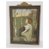 Vintage framed child & bird print