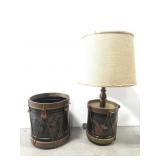 American Revolution style lamp & waste bin set