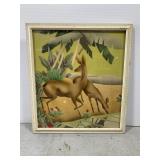 Vintage deer print in wood frame