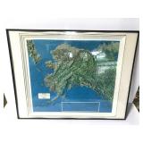 Framed three dimensional map of Alaska