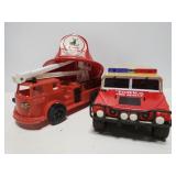 Firetruck, hat and Tonka fire rescue truck