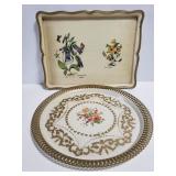 Two vintage floral design trays